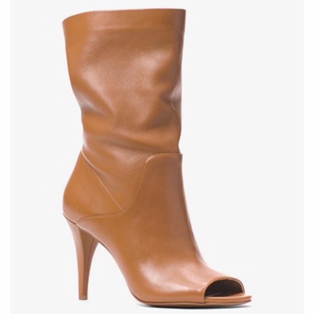 Michael Kors Elaine Leather Open-Toe Boots Brown 8